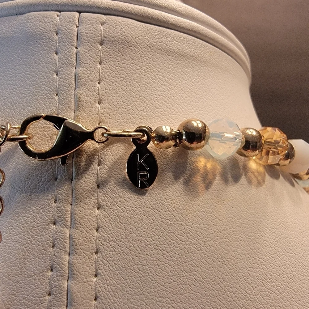 Kim Rogers Champagne,  Opalescent, Milk Glass and Goldtone Beaded Necklace - Picture 2 of 5